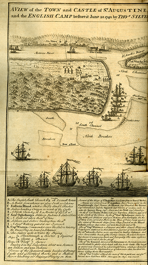 A View of the Town and Castle of St Augustine and the English Camp before June 20, 1740 by Tho Silver “Gentleman’s Magazine” (London, England : 1736), 1 AP4 .G32. From the Georgia Historical Serials Collection.