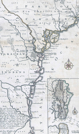 Map of Georgia and part of South Carolina, 1741. From the Georgia Historical Society Map Collection, MS 1361MP.