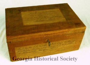 Wooden box made by Rev. S. A. Worchester and Dr. Elezier Butler of the Cherokee Mission while in prison in Milledgeville