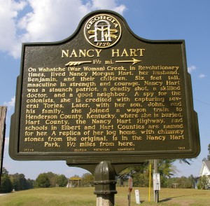 A black metal marker with text discussing Nancy Hart's life.