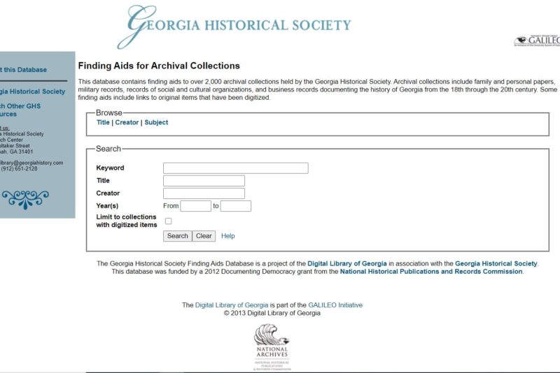 How To Search The Archival Collections Finding Aid - Georgia Historical ...